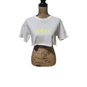 Soul Cycle x Paradised white/yellow retro crop short sleeve tee, size small